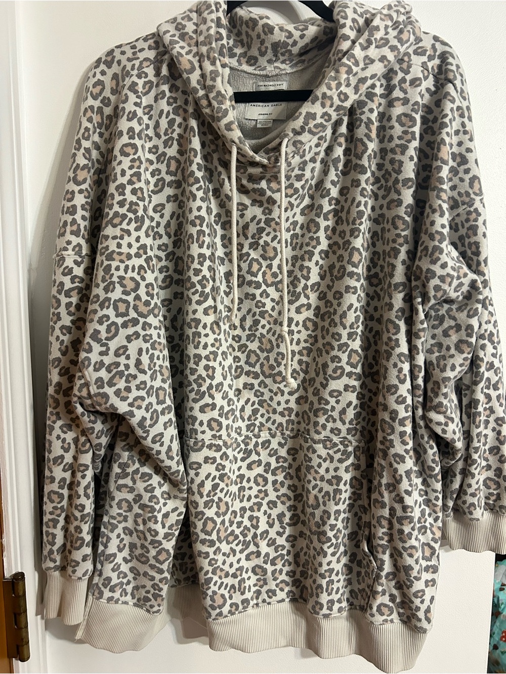 American Eagle Outfitters Beige and Gray Leopard Print Hoodie - Picture 2 of 8